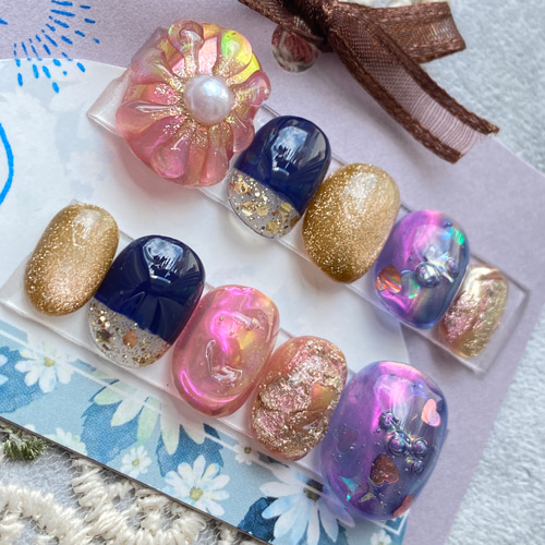 サイズオーダー】うるうるぷっくりフラワーのニュアンスネイルチップ  