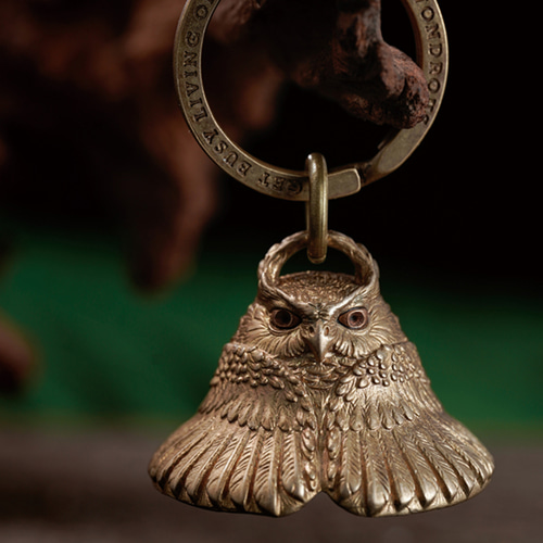 フクロウのベル 真鍮メタルチャーム レトロ動物キーホルダー バッグ