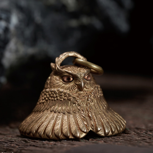 フクロウのベル 真鍮メタルチャーム レトロ動物キーホルダー バッグ