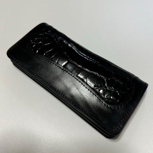 スモールクロコダイル ポロサス ブラック グレージング （艶あり