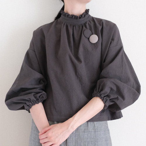 フリルブラウス 墨黒 しわ加工 長袖 ブラウス POPO 通販 17827217
