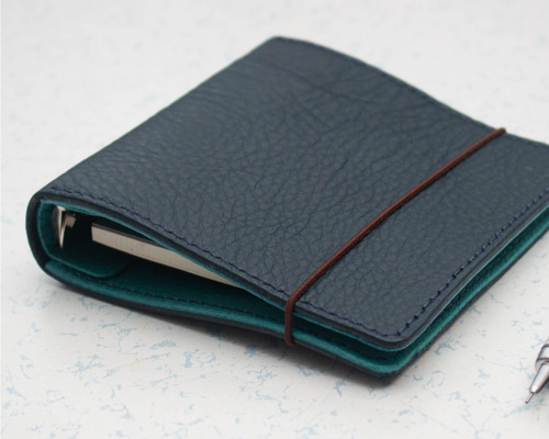 めんまページ SB164 【SALE】ミニ5スクエアサイズ システム手帳 5穴 本革・ネイビー