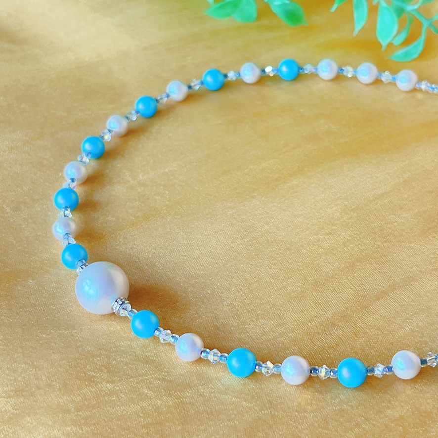 パールチョーカー　ターコイズブルー系【再販バージョン】