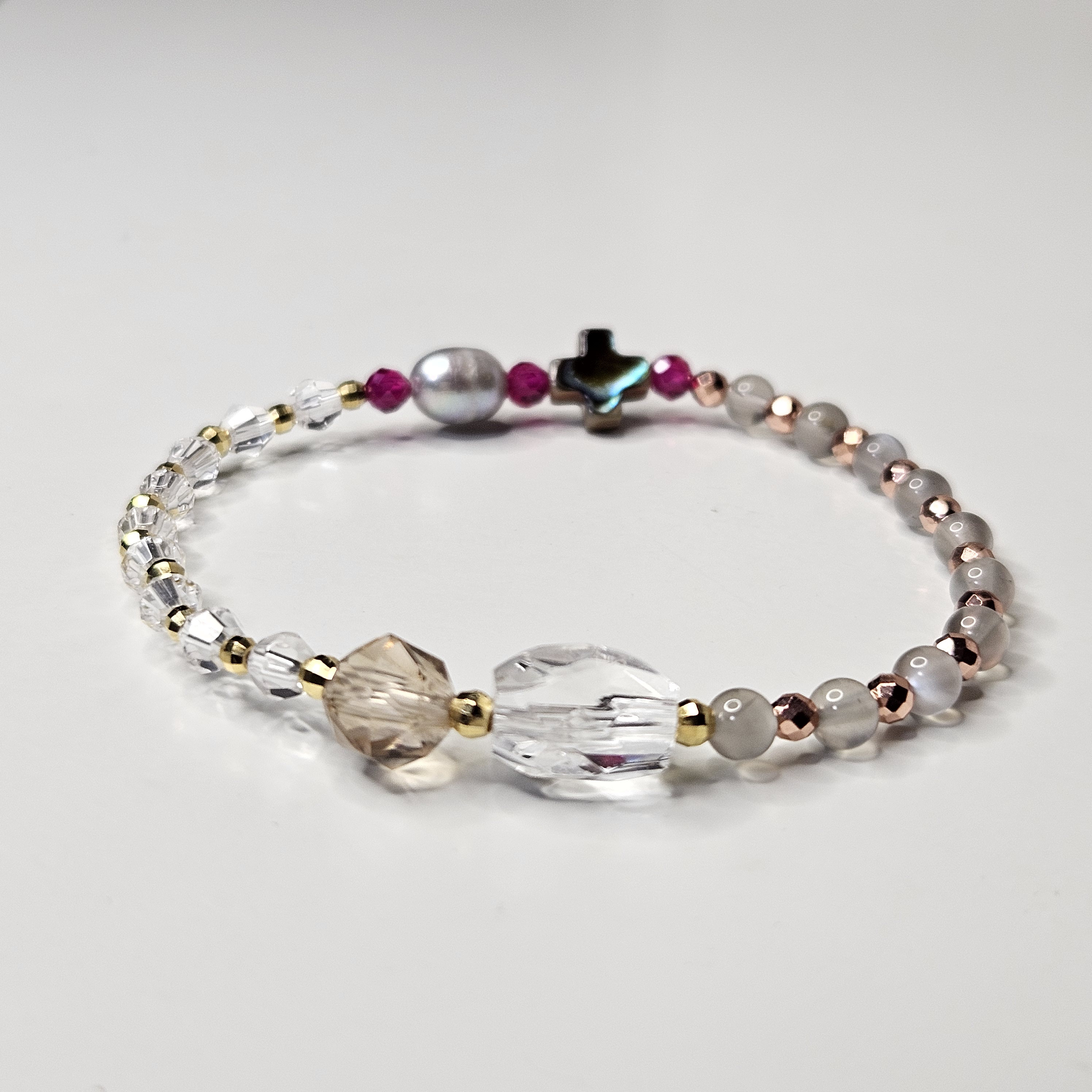 アメジストと水晶の細身ブレスレット