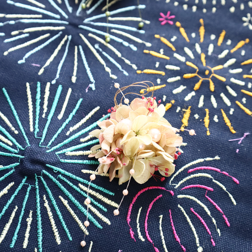 夏の夜空に咲くあじさいの花 フラワー＆花火タペストリーNo.100