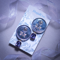 「 Amulet - crystal - 」イヤリング/ピアス *チェコガラスボタン・ 薔薇・バラ・花・大ぶり* 6枚目の画像