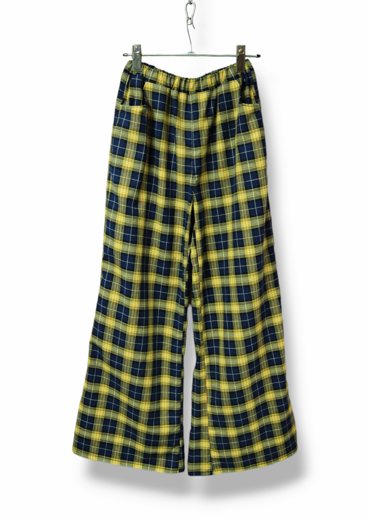 タータンチェック　コットン　ワイドパンツ:イエロー×ネイビー