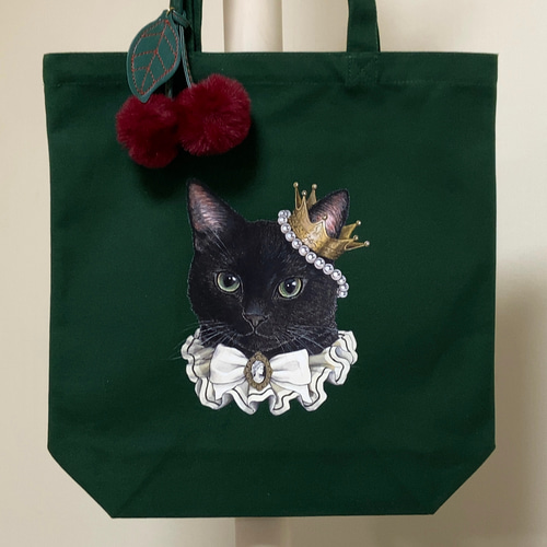 オリジナル トートバッグ 黒猫 手描き オリジナルイラスト 鞄