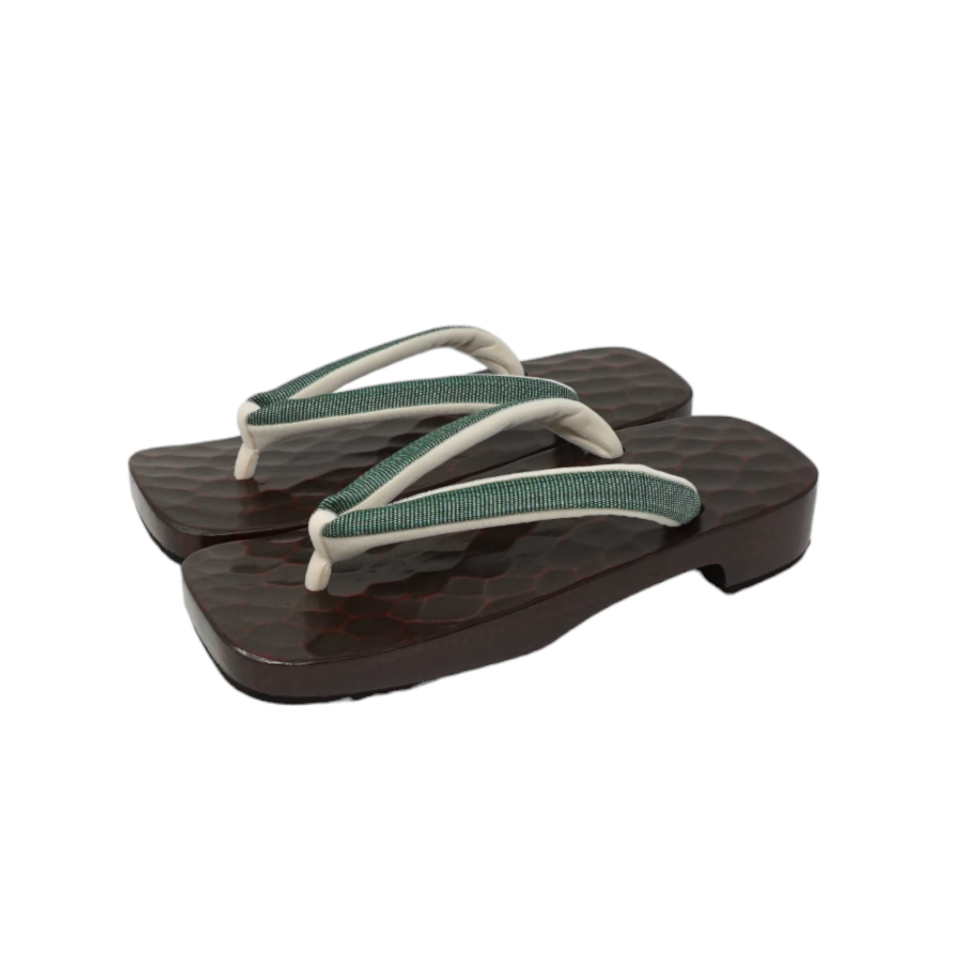 男性 下駄 槌目彫 塗 右近下駄 えび茶 ホースヘアー鼻緒 L寸