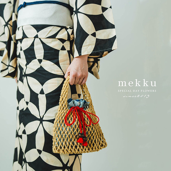 巾着 バック カゴバック 浴衣 着物 巾着袋 カバン 赤 花柄 2WAY】編み