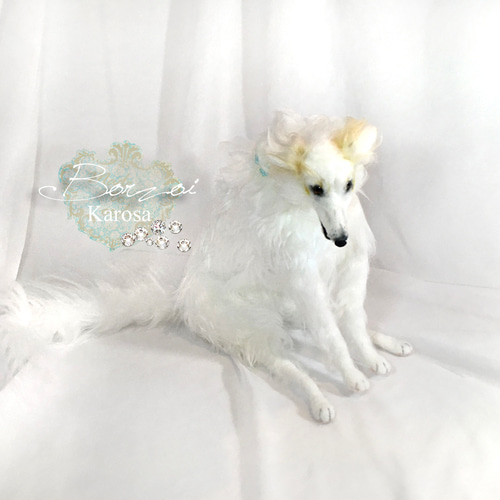 【 羊毛フェルト ボルゾイ 】 犬 ドールハウス 1/6 置物 ボルゾイ ポーズ自由 全身可動 癖毛 艶毛 羊毛フェルト アートドール