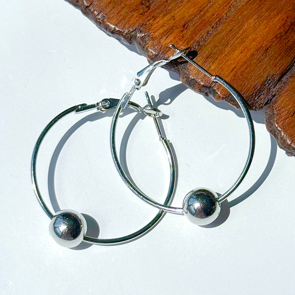 シルバービーズ】アイヌ ニンカリ風ピアス フープピアス／30mm ピアス 