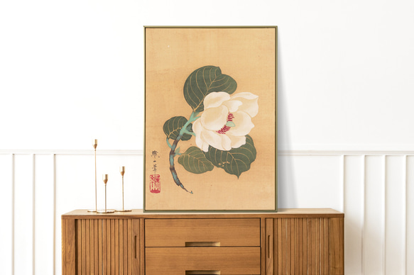 NO.586】白い花の日本画アートポスター☆和柄植物浮世絵お正月和モダン