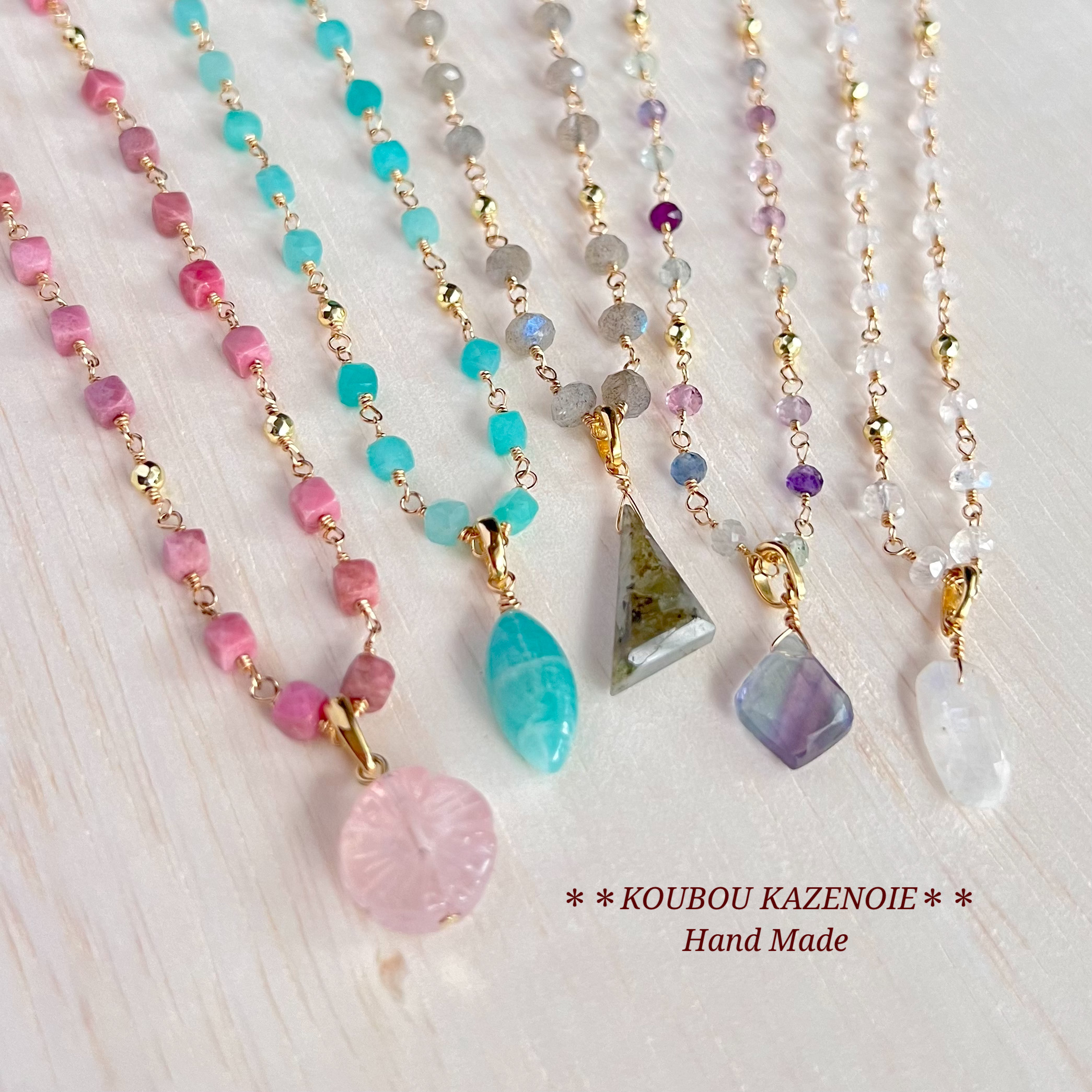 送料無料◆幻想的な輝き◆ラブラドライト14kgfロングネックレス♪70cm　受注制作