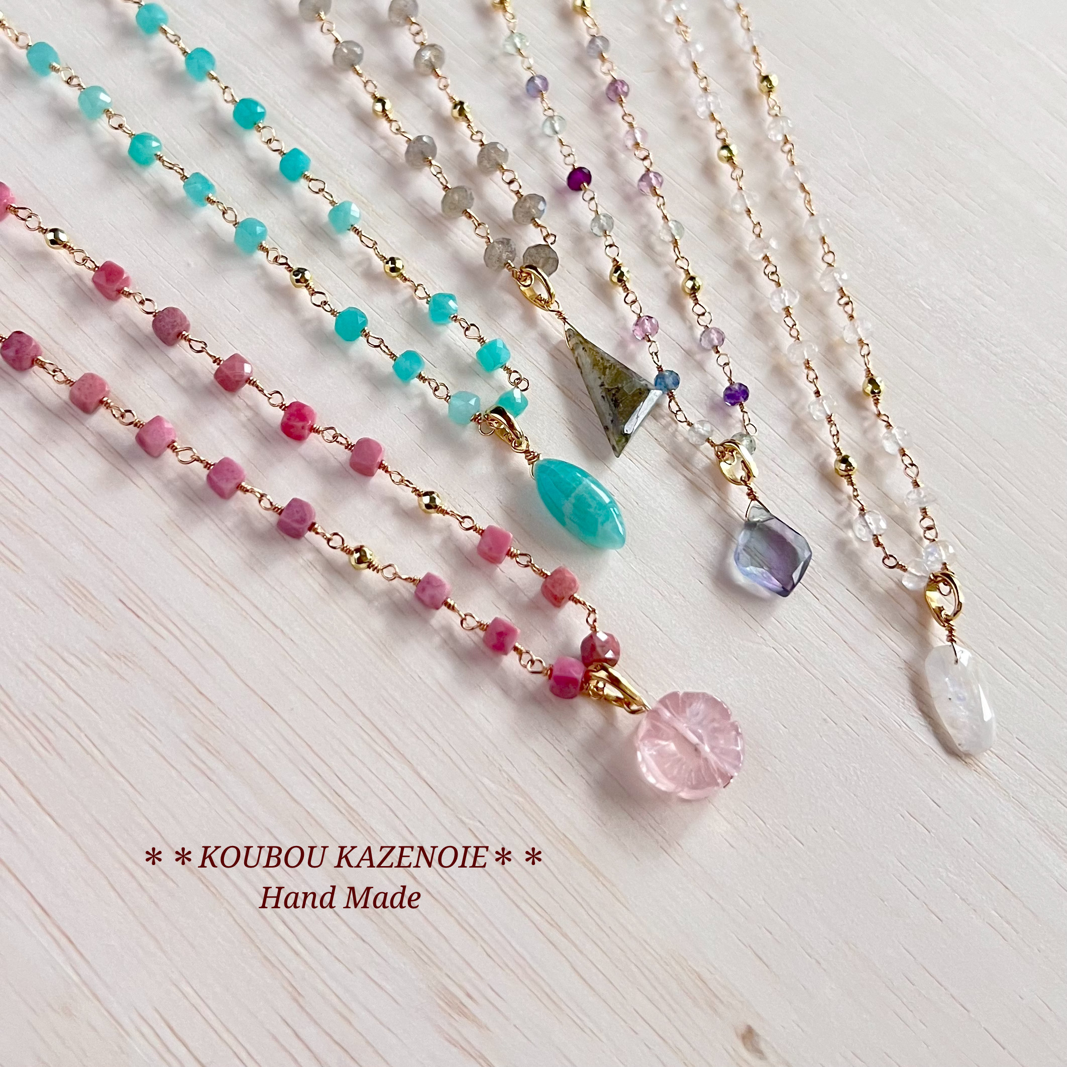 送料無料◆幻想的な輝き◆ラブラドライト14kgfロングネックレス♪70cm　受注制作