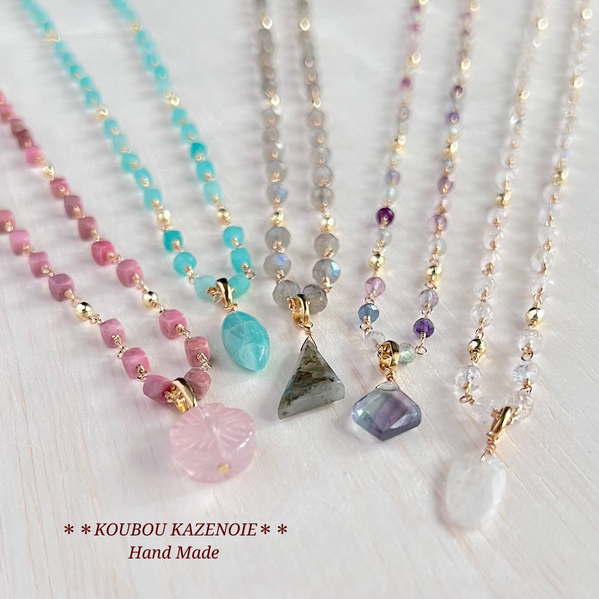 送料無料◆幻想的な輝き◆ラブラドライト14kgfロングネックレス♪70cm　受注制作