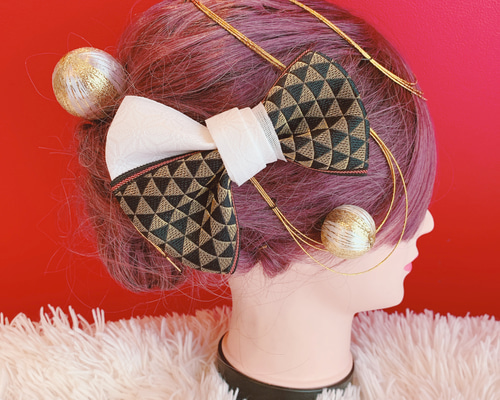 成人式髪飾り☆お祭り髪飾り☆結婚式髪飾り☆ゴールド☆リボン☆御神輿