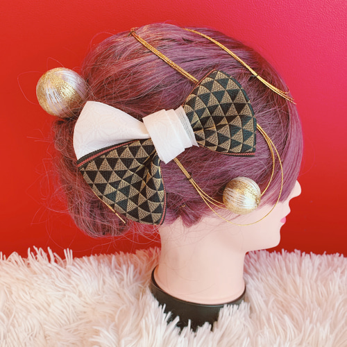 成人式髪飾り☆お祭り髪飾り☆結婚式髪飾り☆ゴールド☆リボン☆御神輿