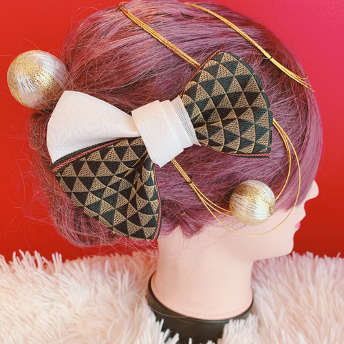 成人式髪飾り☆お祭り髪飾り☆結婚式髪飾り☆ゴールド☆リボン☆御神輿