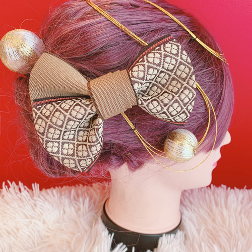 成人式髪飾り☆お祭り髪飾り☆結婚式髪飾り☆ゴールド☆リボン