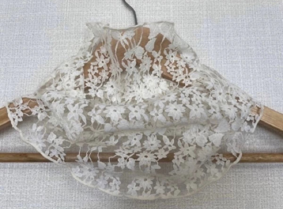 生成り色ホワイト花柄シングルウェーブ手作りネックウォーマー新品 