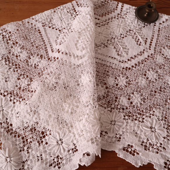 フランスの手仕事/細やかな手編み タスカニーレース テーブルクロス