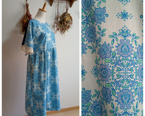 Savoir 花柄ワンピース 青系　新品未使用♡ continuer de NICE CLAUP ワンピース 花柄袖開きワンピース