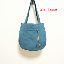 Sサイズトート（ターコイズブルー） まんまるトートキャンバス生地 ラインがキレイシリーズ　 1枚目の画像