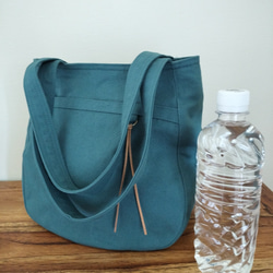 Sサイズトート（ターコイズブルー） まんまるトートキャンバス生地 ラインがキレイシリーズ　 3枚目の画像