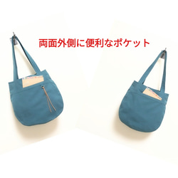 Sサイズトート（ターコイズブルー） まんまるトートキャンバス生地 ラインがキレイシリーズ　 2枚目の画像