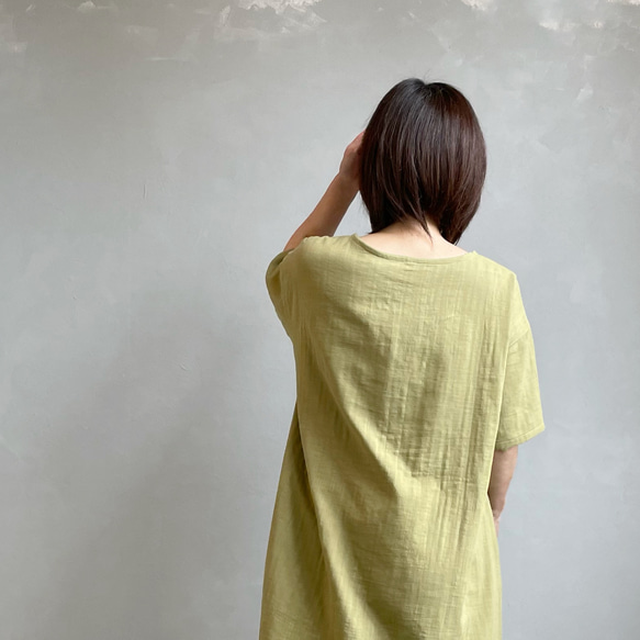 ダブルガーゼの半袖ワンピース。新緑【受注製作】 2枚目の画像