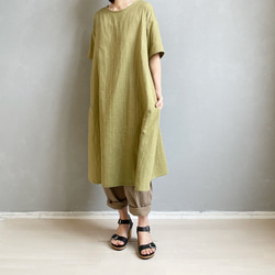 ダブルガーゼの半袖ワンピース。新緑【受注製作】 3枚目の画像