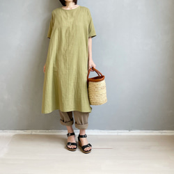 ダブルガーゼの半袖ワンピース。新緑【受注製作】 1枚目の画像