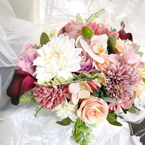 アーティフィシャルフラワーブーケ 結婚式 ウエディングブーケ 前撮り 胡蝶蘭 アーティフィシャルフラワーブーケ クラッチブーケ 結婚式 前