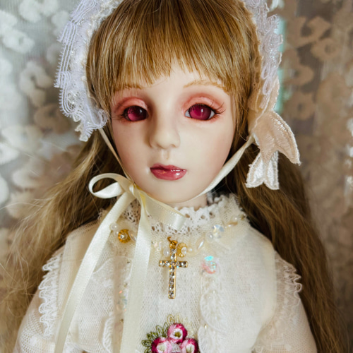 創作ビスクドール人形 白地花柄のロングドレスの女の子 その他