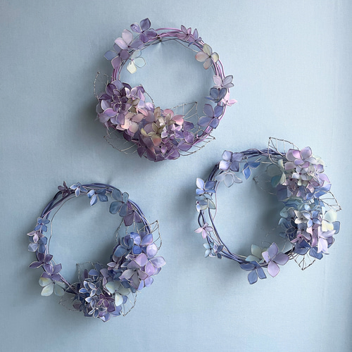 一点物】紫陽花のミニリース ブルー系 ワイヤーアート ディップ