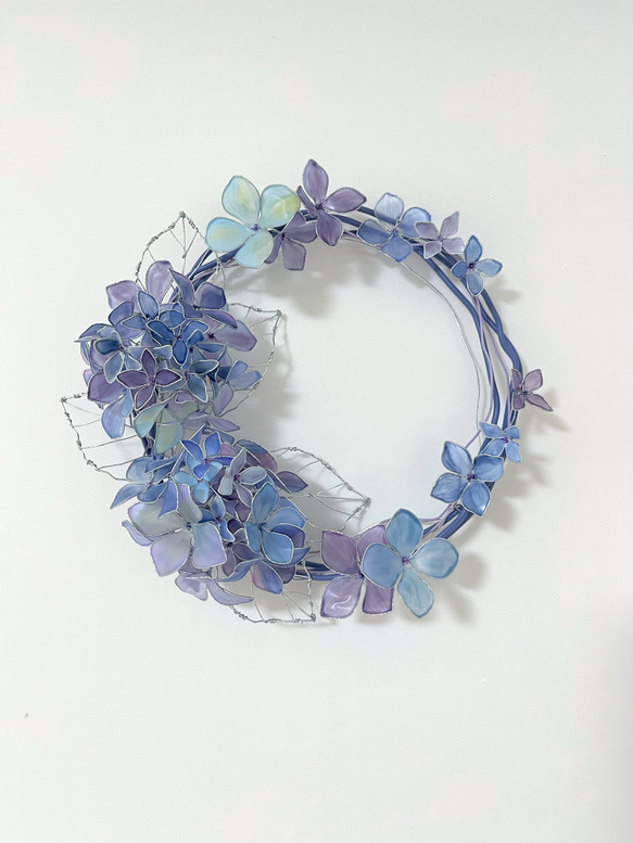 一点物】紫陽花のミニリース 青紫系 ワイヤーアート ディップ