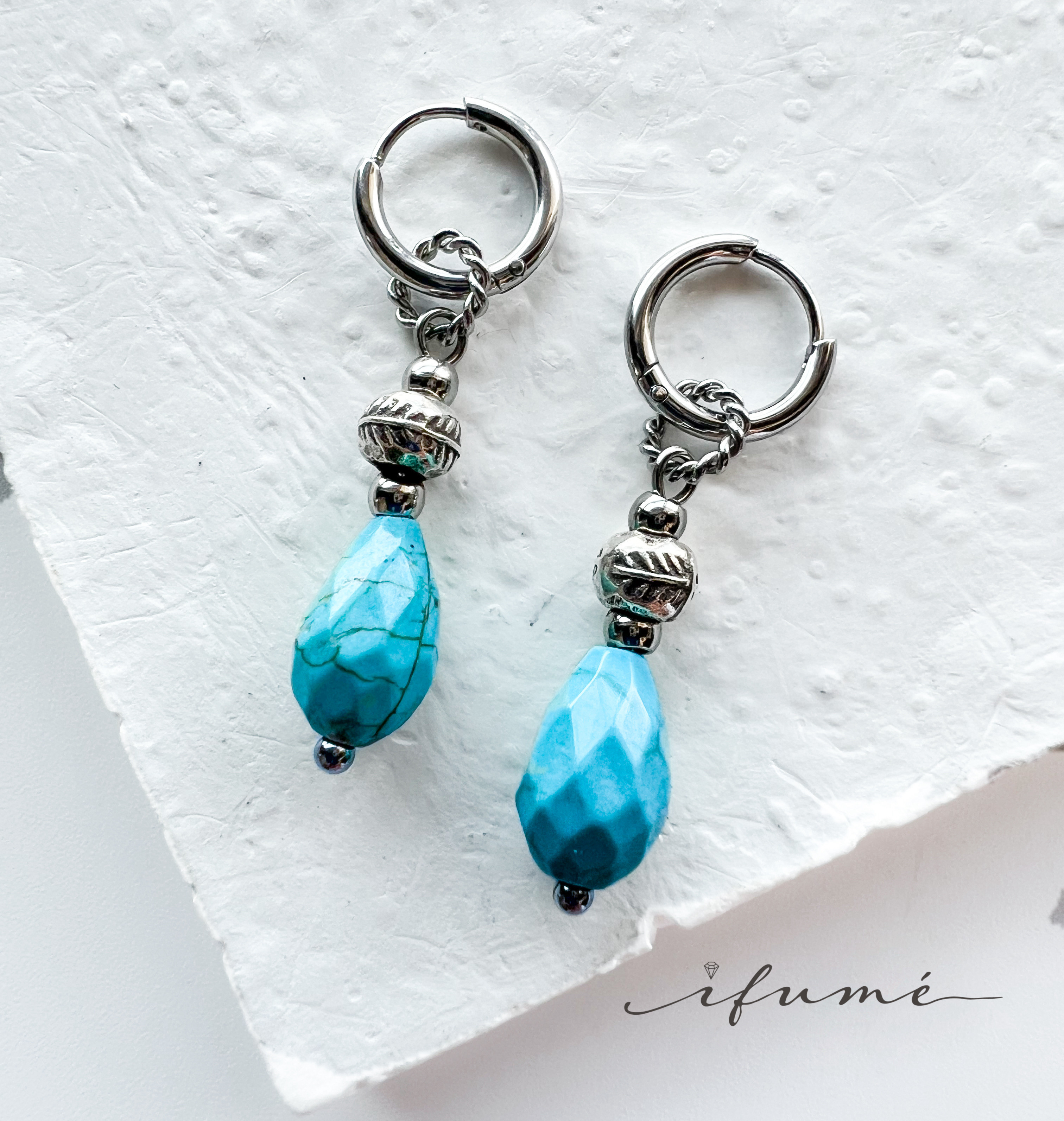 【ifumé】エスニックなターコイズのフープピアス/イヤリング サージカルステンレス 金属アレルギー対応