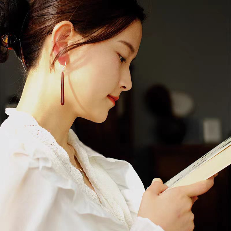 ハンドメイド ピアス 落とす 手作り イヤリング 紫檀 耳飾 ノンホール クリップ式可能 恋人 誕生日 周年記念ギフト