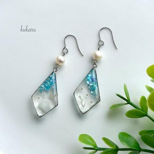 ピアス赤星の砂透かしパールフラワー海夏可愛い揺れるイヤリング