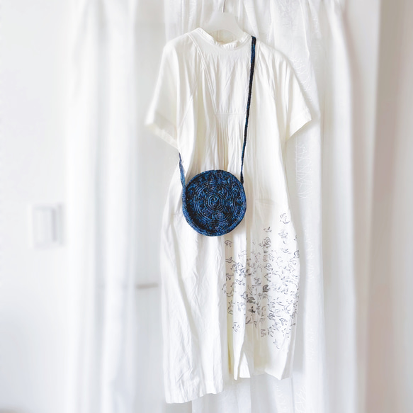 手編みのmaruかごバッグ（mixネイビー） 2枚目の画像