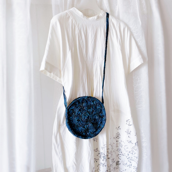 手編みのmaruかごバッグ（mixネイビー） 4枚目の画像