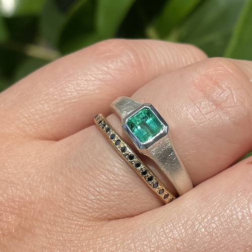 エメラルド 0.52ct エメラルドカット 印台 シルバーSV925リング