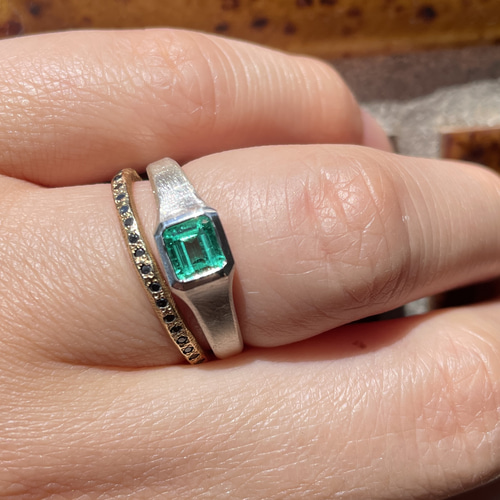 エメラルド 0.52ct エメラルドカット 印台 シルバーSV925リング