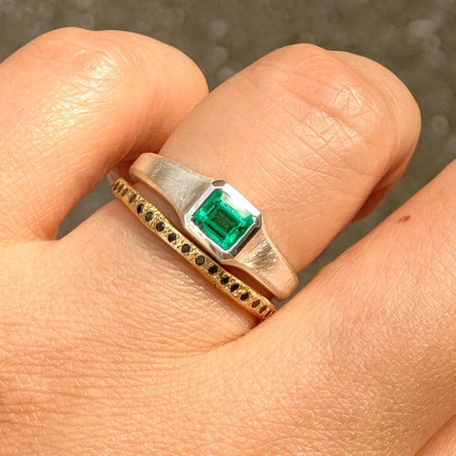 エメラルド 0.52ct エメラルドカット 印台 シルバーSV925リング 指輪