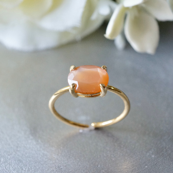 6月誕生石 オレンジムーンストーン 7号〜フリーサイズリング 18k  