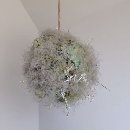 スモークツリーと野の花のまんまるフライングボール ドライフラワー 花  