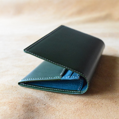 本革長財布 グリーン×オルテンシア 高級イタリアンレザー使用 長財布