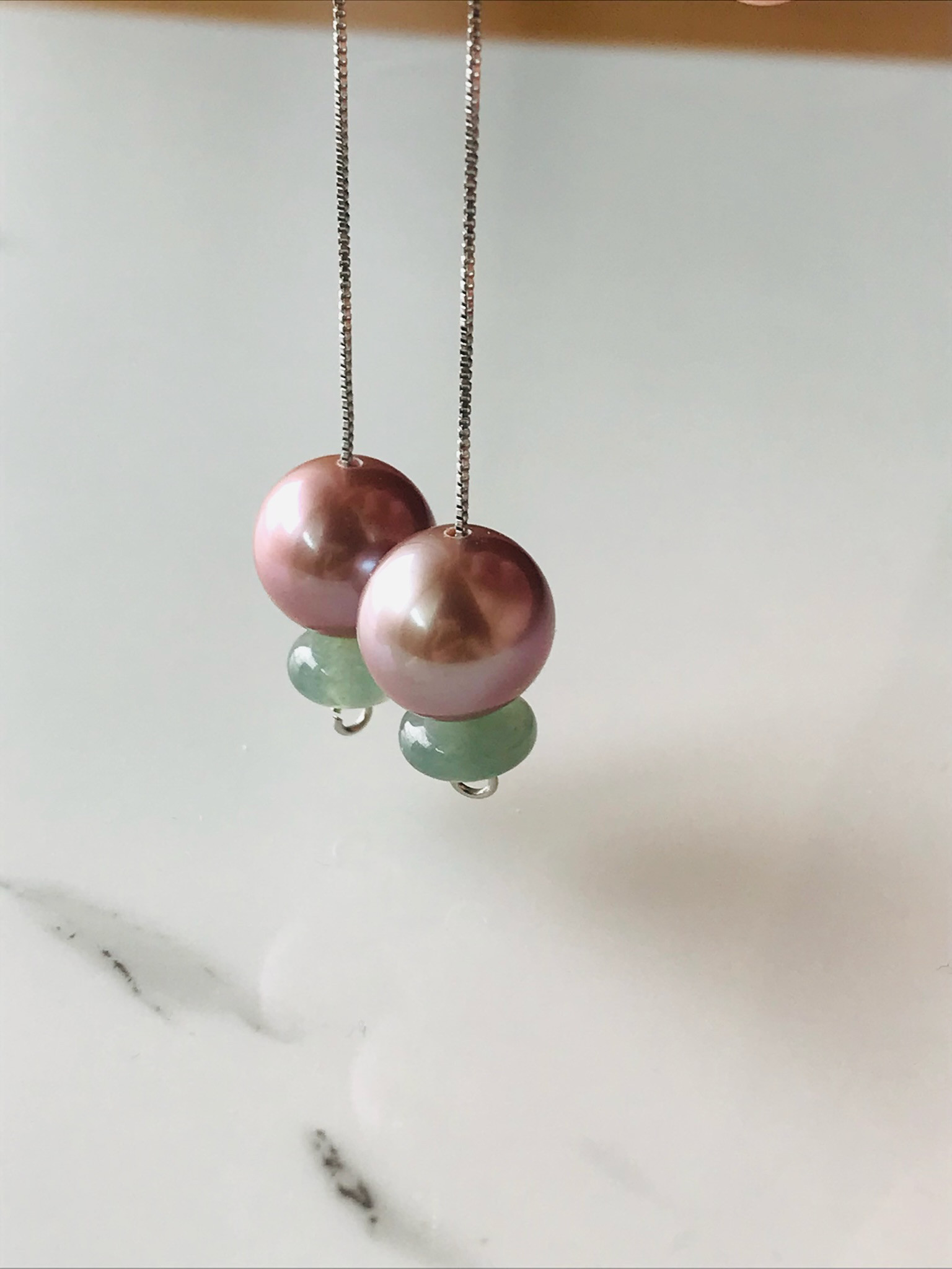 [P150-029] ジェイド　JADE  ヒスイ　ピアス　　s925　ミャンマー産　アイスグリーン　ラベンダーパール