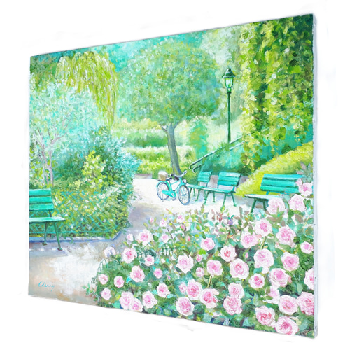 一点物】『 新緑のモルソー公園 』油絵 油彩 油画 絵画